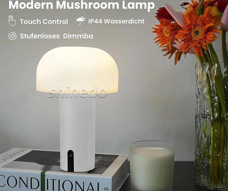 Creative Mushroom Metal Bedside Lamp Atmosphere Decorative Room Lights Night Portable Led Cordless Table Lamp With Touch Sensor