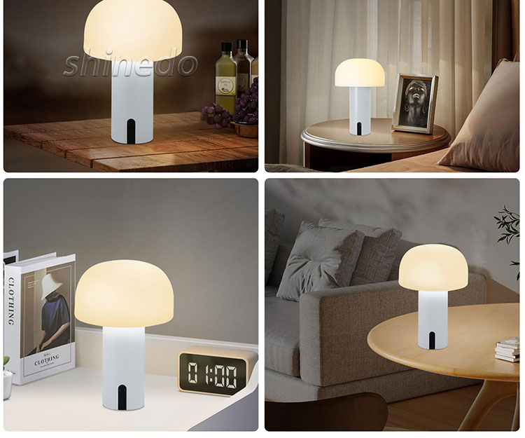 Creative Mushroom Metal Bedside Lamp Atmosphere Decorative Room Lights Night Portable Led Cordless Table Lamp With Touch Sensor