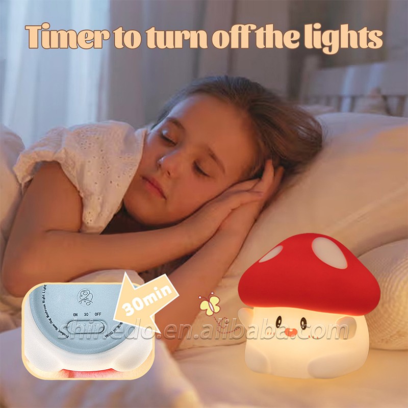 Home bedroom baby kid cartoon night light led Patting Mushroom Shape Decoration light Mini Silicone Night Lamp Light SD-SR499