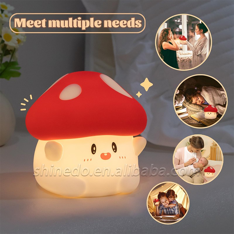 Home bedroom baby kid cartoon night light led Patting Mushroom Shape Decoration light Mini Silicone Night Lamp Light SD-SR499