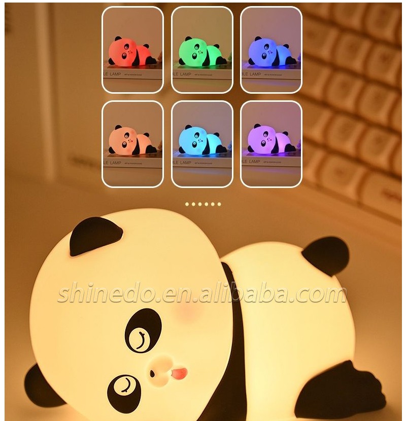 LED Cute Panda Night Lights For Kid Dimmable 7 Colors Bedroom Pat Light Rechargeable Touch Soft Silicone Baby Night Light SD-SR1008