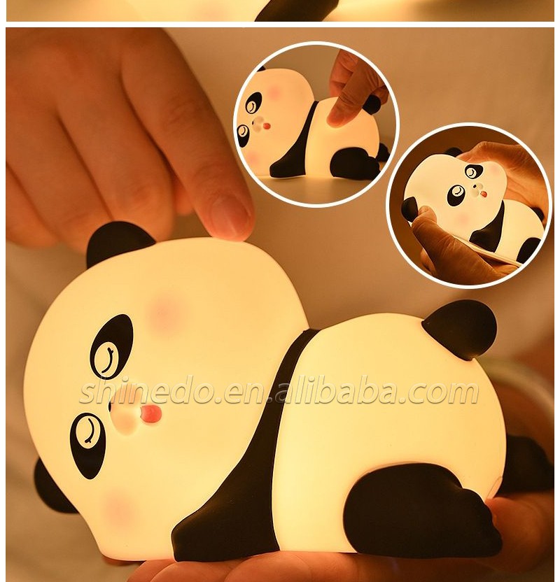 LED Cute Panda Night Lights For Kid Dimmable 7 Colors Bedroom Pat Light Rechargeable Touch Soft Silicone Baby Night Light SD-SR1008