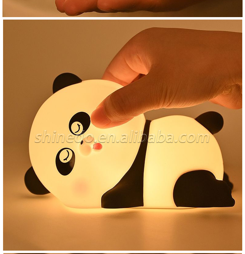 LED Cute Panda Night Lights For Kid Dimmable 7 Colors Bedroom Pat Light Rechargeable Touch Soft Silicone Baby Night Light SD-SR1008