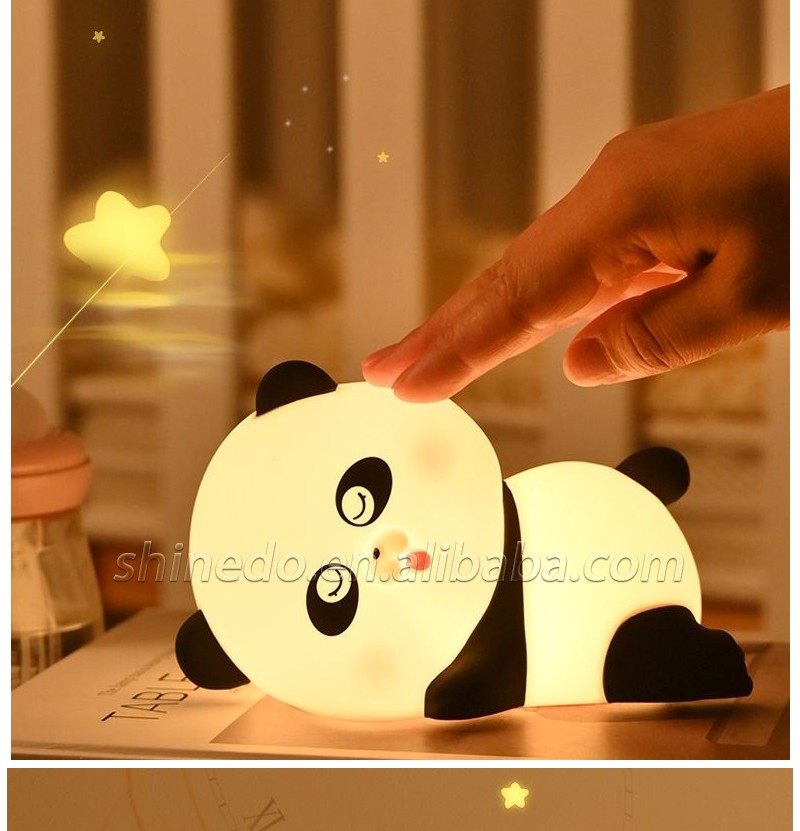 LED Cute Panda Night Lights For Kid Dimmable 7 Colors Bedroom Pat Light Rechargeable Touch Soft Silicone Baby Night Light SD-SR1008