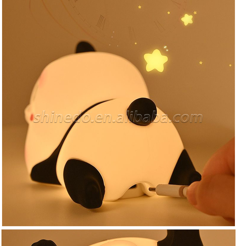 LED Cute Panda Night Lights For Kid Dimmable 7 Colors Bedroom Pat Light Rechargeable Touch Soft Silicone Baby Night Light SD-SR1008