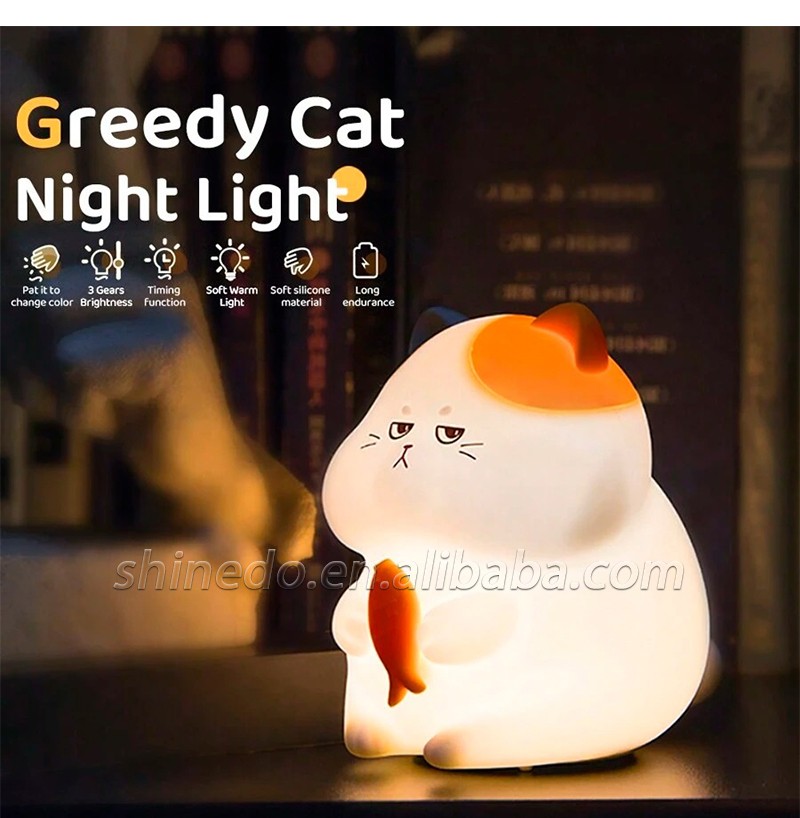 Cartoon Cat Light Led Manufactur Cute Silicone Night Lamp Kids Baby Sleeping Colorful Pat Touch Night Light For Bedroom SD-SR1009