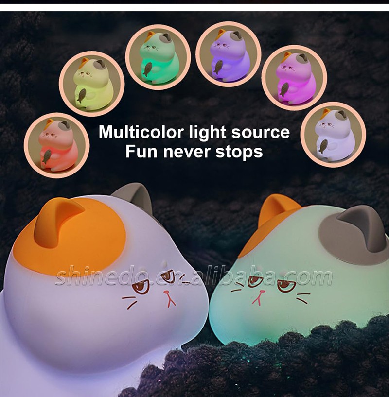 Cartoon Cat Light Led Manufactur Cute Silicone Night Lamp Kids Baby Sleeping Colorful Pat Touch Night Light For Bedroom SD-SR1009