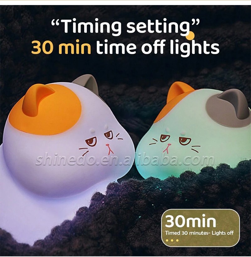 Cartoon Cat Light Led Manufactur Cute Silicone Night Lamp Kids Baby Sleeping Colorful Pat Touch Night Light For Bedroom SD-SR1009