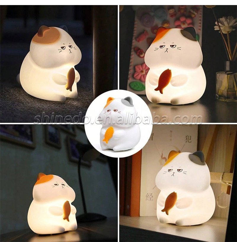 Cartoon Cat Light Led Manufactur Cute Silicone Night Lamp Kids Baby Sleeping Colorful Pat Touch Night Light For Bedroom SD-SR1009