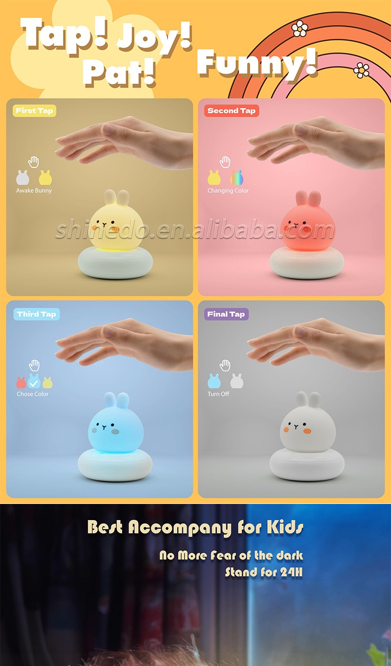 Custom Silicone Night Light Children Eye Protection Warm Light Led Night Lamp Rechargeable Bedroom Bedside Rabbit Night Light SD-SR1013