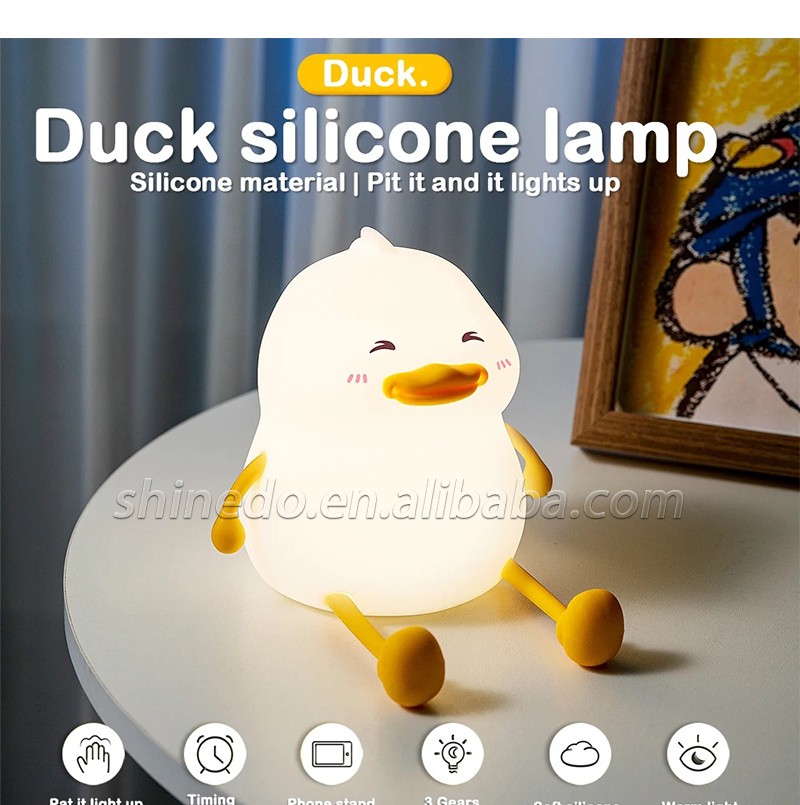 Silicone Animal Duck Led Night Light Squeezed Toy Nightlight Touch Switch Bedside Table Lamp Baby Room Sleep Led Night Light SD-SR1014