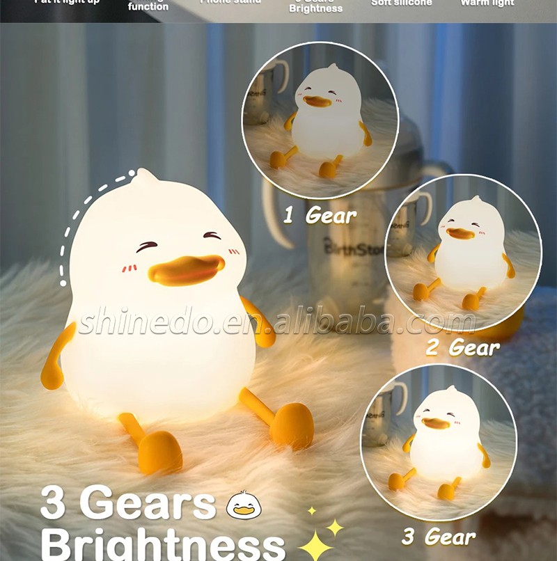 Silicone Animal Duck Led Night Light Squeezed Toy Nightlight Touch Switch Bedside Table Lamp Baby Room Sleep Led Night Light SD-SR1014