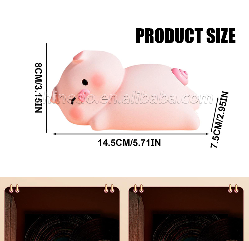 Touch Sensor Led Pat Night Light Rechargeable Cartoon Pig Silicone Animal Light Baby Toy Kids Lamp Night Light Bedroom SD-SR1017