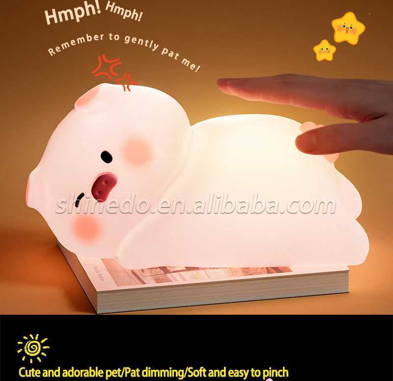 Touch Sensor Led Pat Night Light Rechargeable Cartoon Pig Silicone Animal Light Baby Toy Kids Lamp Night Light Bedroom SD-SR1017