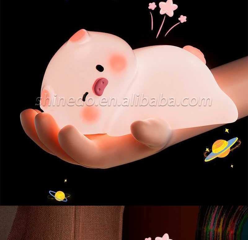 Touch Sensor Led Pat Night Light Rechargeable Cartoon Pig Silicone Animal Light Baby Toy Kids Lamp Night Light Bedroom SD-SR1017