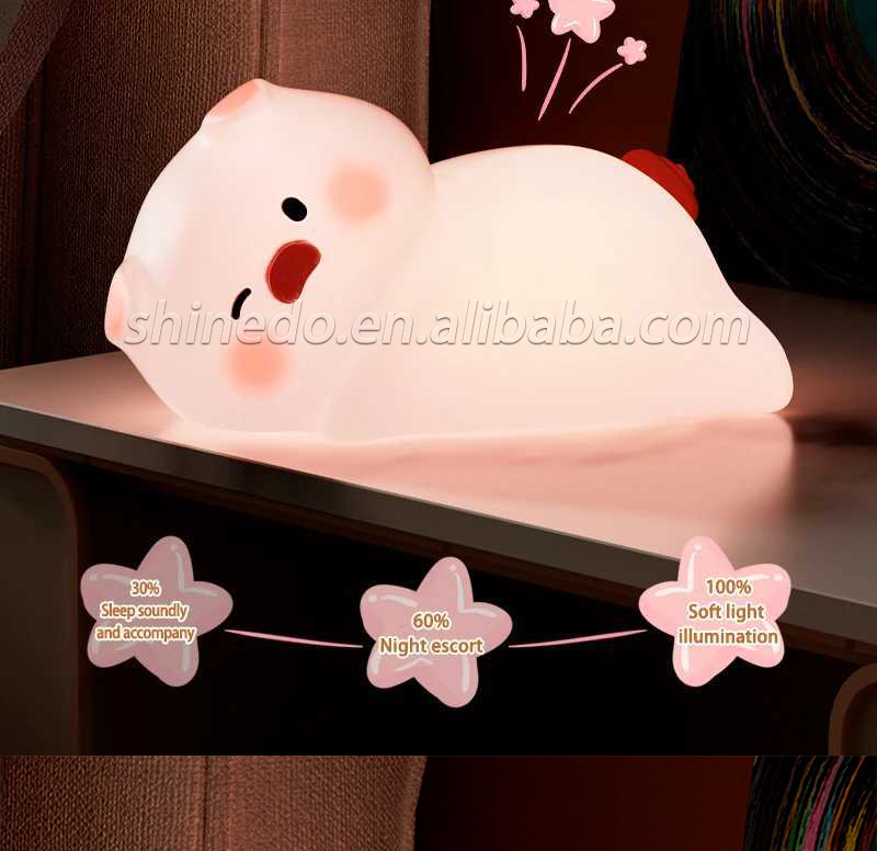 Touch Sensor Led Pat Night Light Rechargeable Cartoon Pig Silicone Animal Light Baby Toy Kids Lamp Night Light Bedroom SD-SR1017