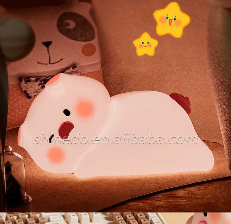 Touch Sensor Led Pat Night Light Rechargeable Cartoon Pig Silicone Animal Light Baby Toy Kids Lamp Night Light Bedroom SD-SR1017