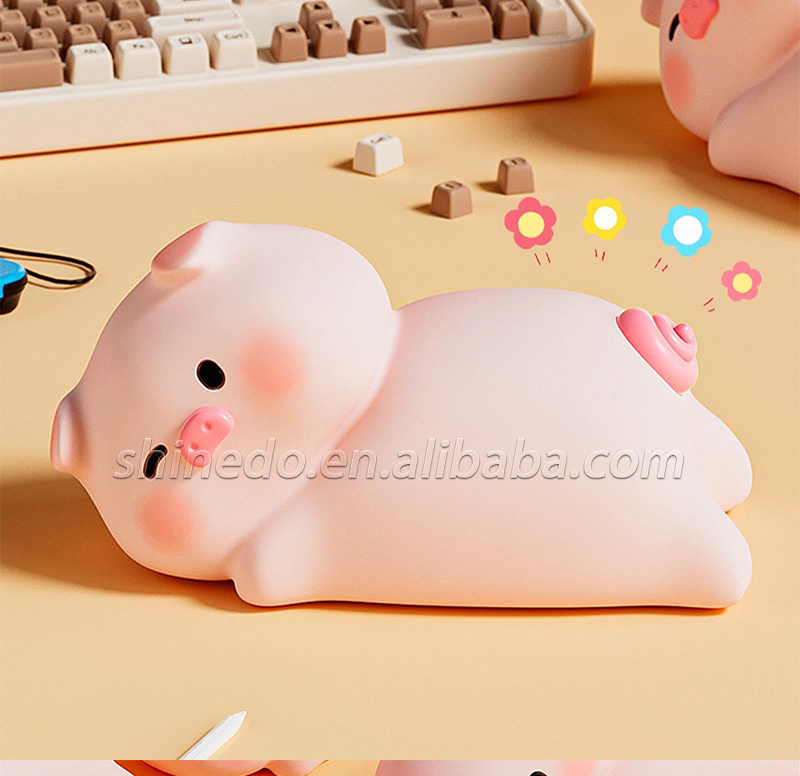 Touch Sensor Led Pat Night Light Rechargeable Cartoon Pig Silicone Animal Light Baby Toy Kids Lamp Night Light Bedroom SD-SR1017