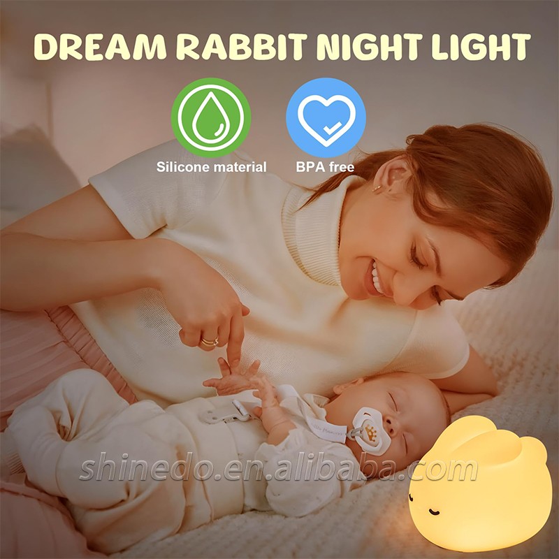 Mini Night Light Atmosphere Rabbit Silicone Led Light Bedroom Bedside Lamps Creative Birthday Decoration Baby Touch Night Light SD-SR1019