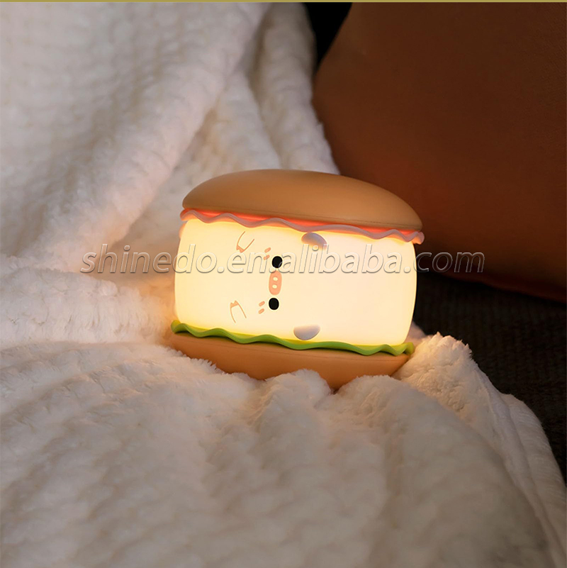 Piggy Hamburger Night Light Touch Led Control Pat Light Bedside Table Lamp Rechargeable Kids Sublimation Night Light Silicone SD-SR1020