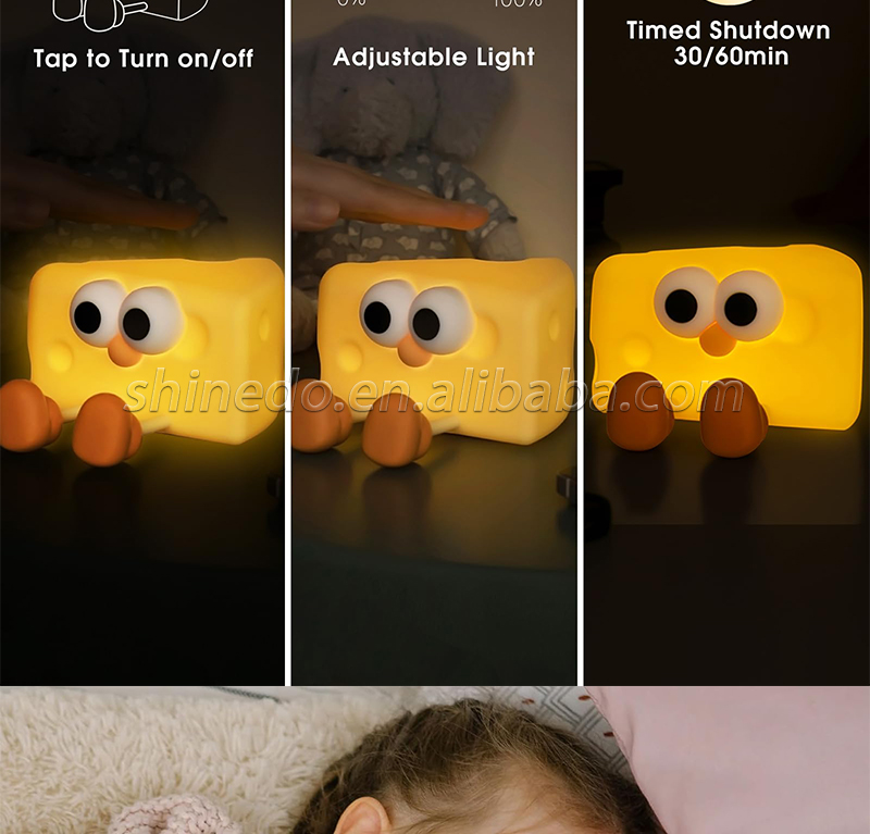 Cute Cartoon Cheese Led Night Light Rechargeable Mini Bedside Lamps Desktop Birthday Gift Silicone Kids Led Pat Night Light SD-SR1021