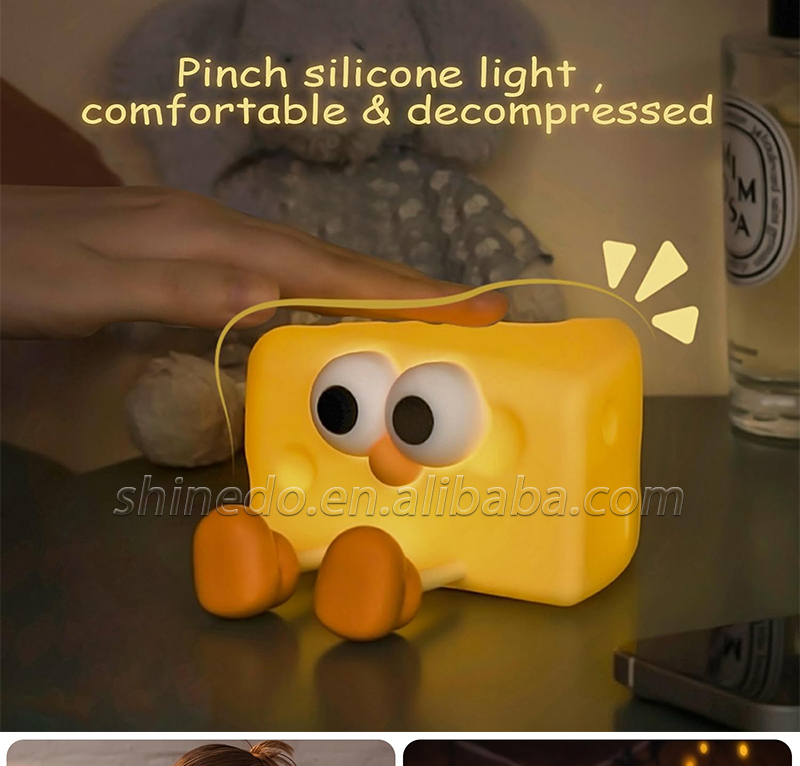 Cute Cartoon Cheese Led Night Light Rechargeable Mini Bedside Lamps Desktop Birthday Gift Silicone Kids Led Pat Night Light SD-SR1021