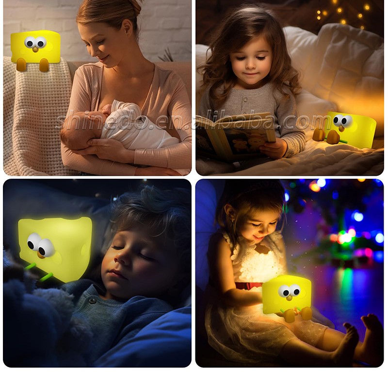 Cute Cartoon Cheese Led Night Light Rechargeable Mini Bedside Lamps Desktop Birthday Gift Silicone Kids Led Pat Night Light SD-SR1021