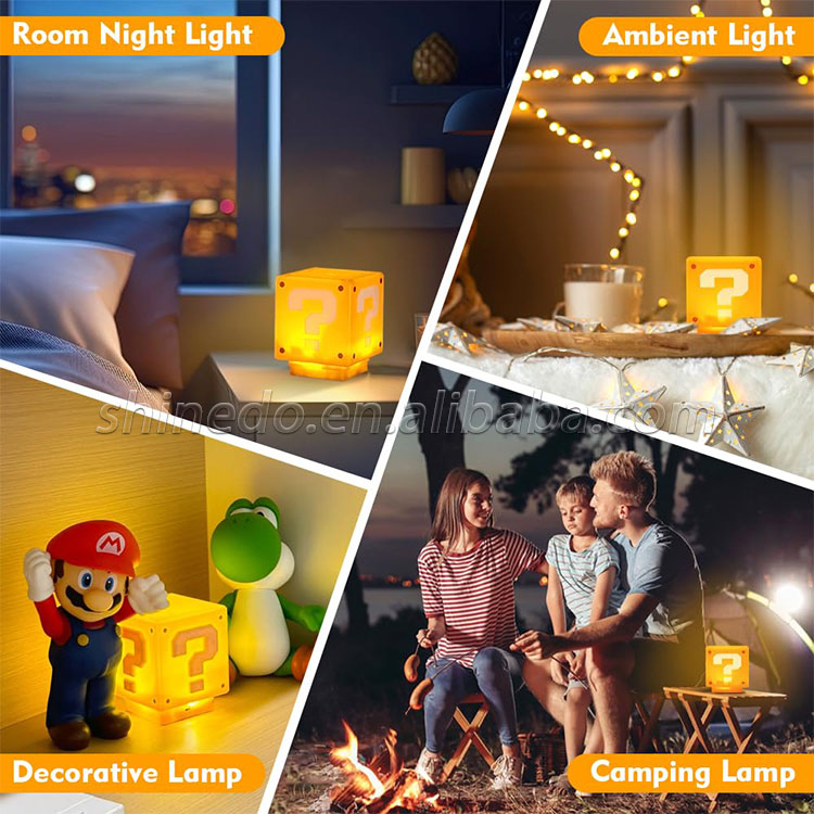 Mario Press Touch Control Desk Table Lamp Sound Anime Mario Night Light Usb Recharge Question Mark Square Led Night Light Box SD-SR1039