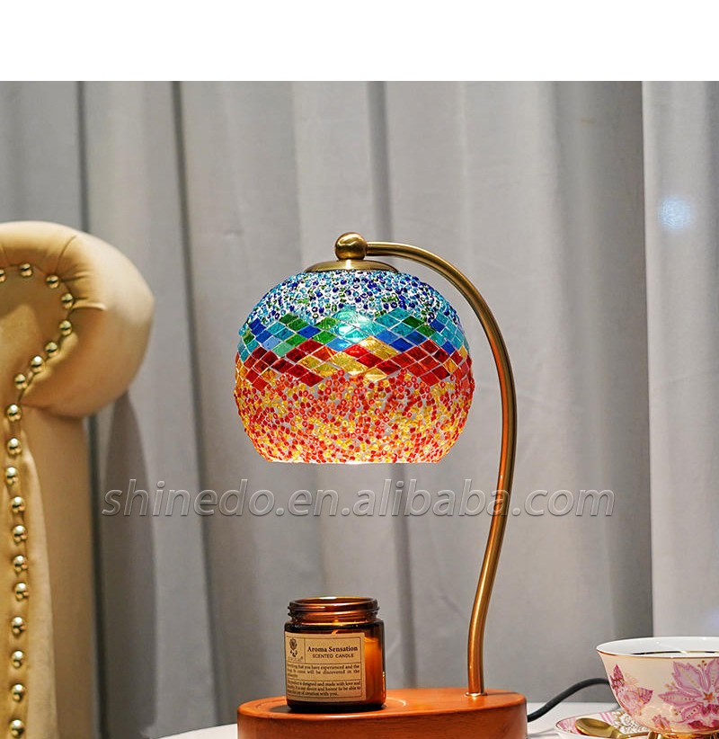 Wooden Base Elegant Shape Wax Warmer Lamp Multicolor Glass Table Lamps Home Decor Bedroom Room Aromatherapy Candle Warmer Lamp SD-SL1746