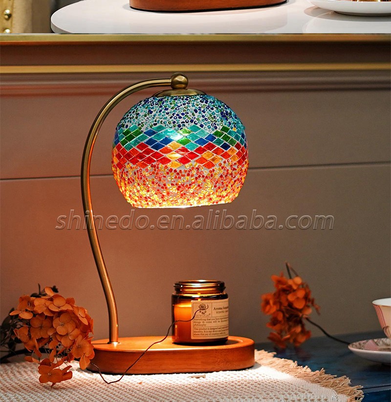 Wooden Base Elegant Shape Wax Warmer Lamp Multicolor Glass Table Lamps Home Decor Bedroom Room Aromatherapy Candle Warmer Lamp SD-SL1746