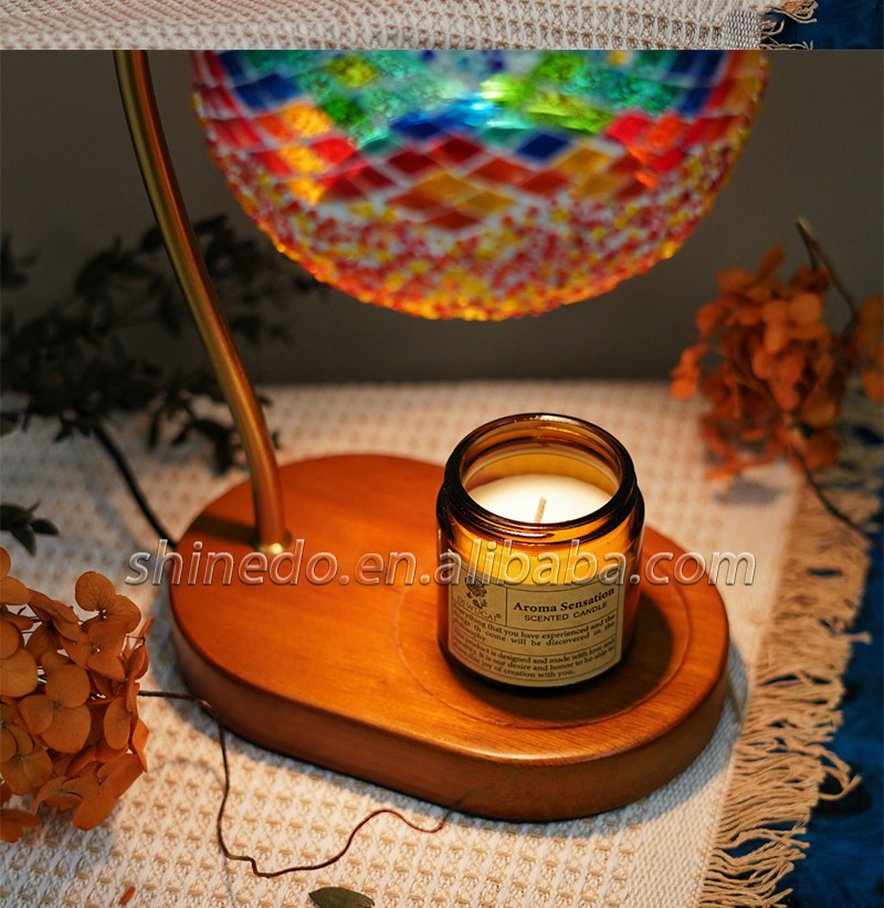 Wooden Base Elegant Shape Wax Warmer Lamp Multicolor Glass Table Lamps Home Decor Bedroom Room Aromatherapy Candle Warmer Lamp SD-SL1746