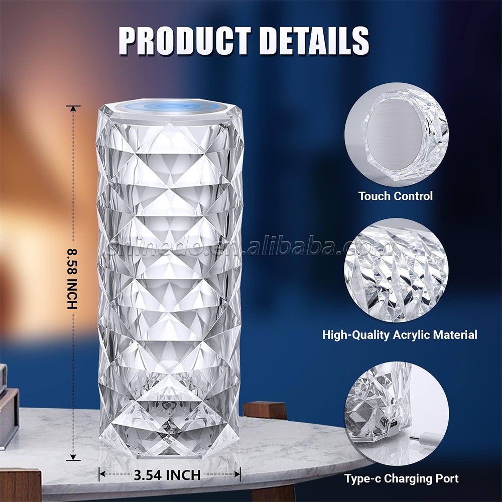 16/3 Colors LED Night Light Rose Light Touch Control Atmosphere lamp RGB Color Changing Crystal Table Lamp for Bedroom SD-SL339