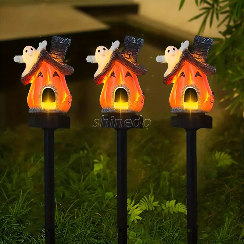 Halloween solar resin pumpkin haunted house inserted lights for Halloween celebration SD-SL1508