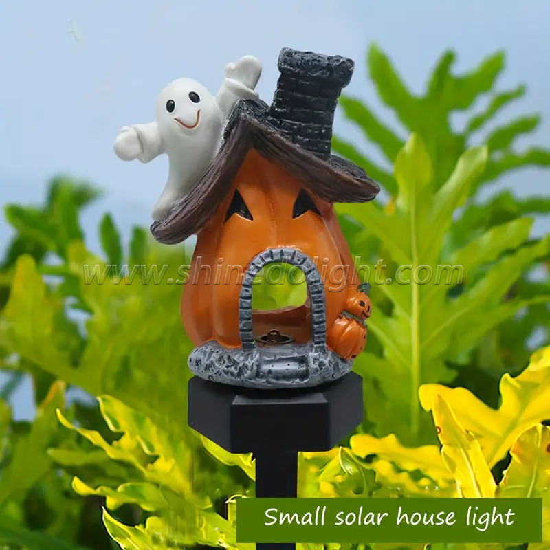 Halloween solar resin pumpkin haunted house inserted lights for Halloween celebration SD-SL1508