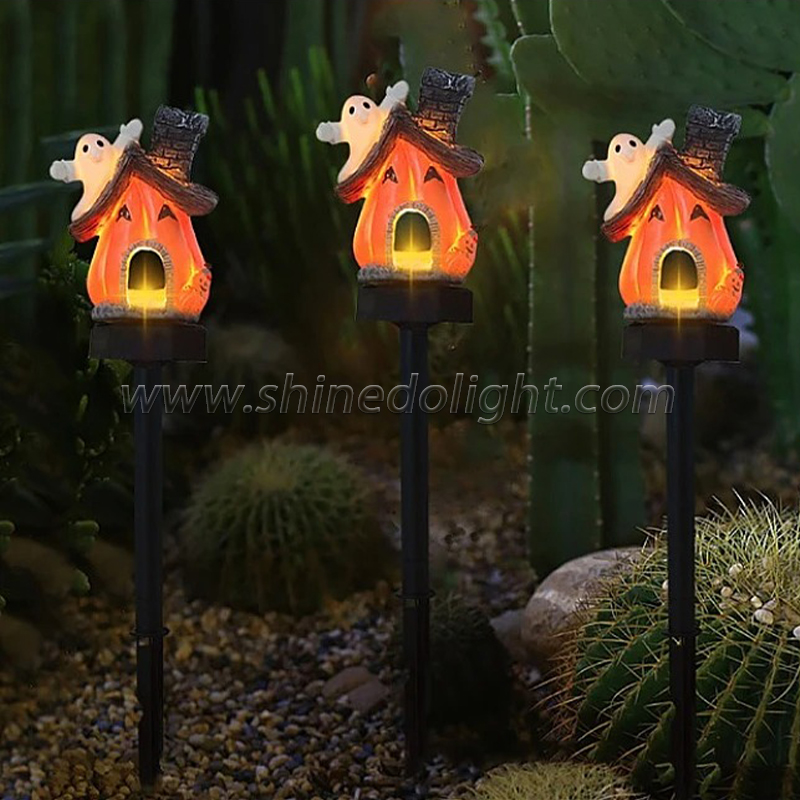 Halloween solar resin pumpkin haunted house inserted lights for Halloween celebration SD-SL1508