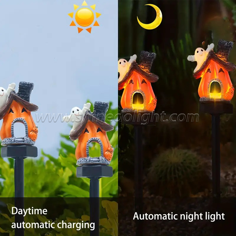 Halloween solar resin pumpkin haunted house inserted lights for Halloween celebration SD-SL1508