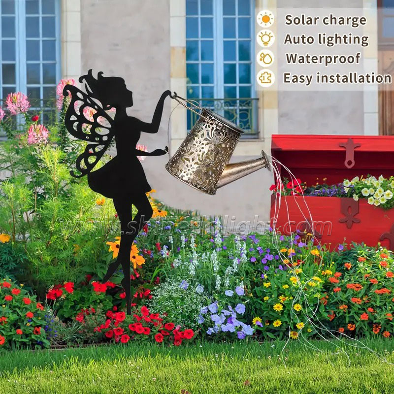 Solar Garden Light Watering Can Sprinkles Fairy Lamp Hanging Kettle Metal Retro Courtyard Decor Waterproof Shower Lawn Light SD-SL1530