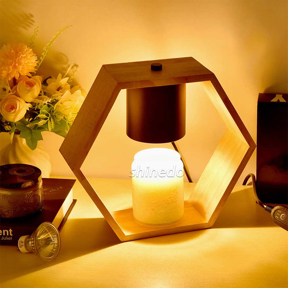 Aromatherapy Wax Candle Warmer Melting Dimming Night Light Wooden Base Bedside Desk Safety Table Lantern Lamp SD-SL1222