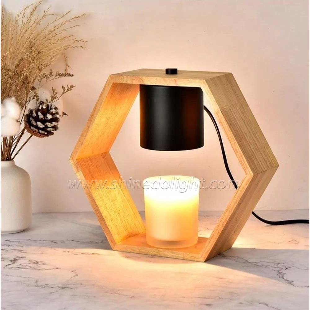 Aromatherapy Wax Candle Warmer Melting Dimming Night Light Wooden Base Bedside Desk Safety Table Lantern Lamp SD-SL1222