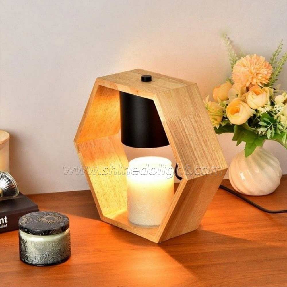 Aromatherapy Wax Candle Warmer Melting Dimming Night Light Wooden Base Bedside Desk Safety Table Lantern Lamp SD-SL1222