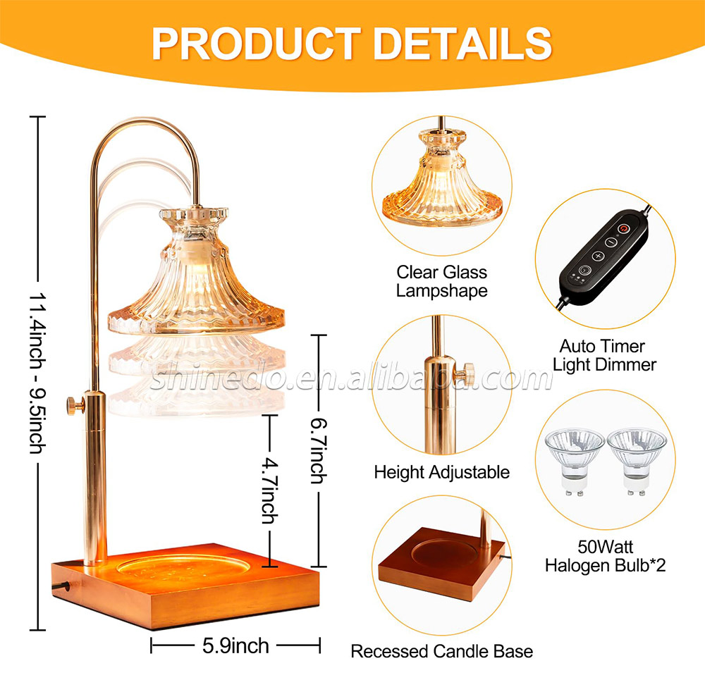 Vintage Table Electric Fragrance Candle Warmer Lamp Table Light With Glass Shape Wooden Base For Birthday Gift SD-SL1265