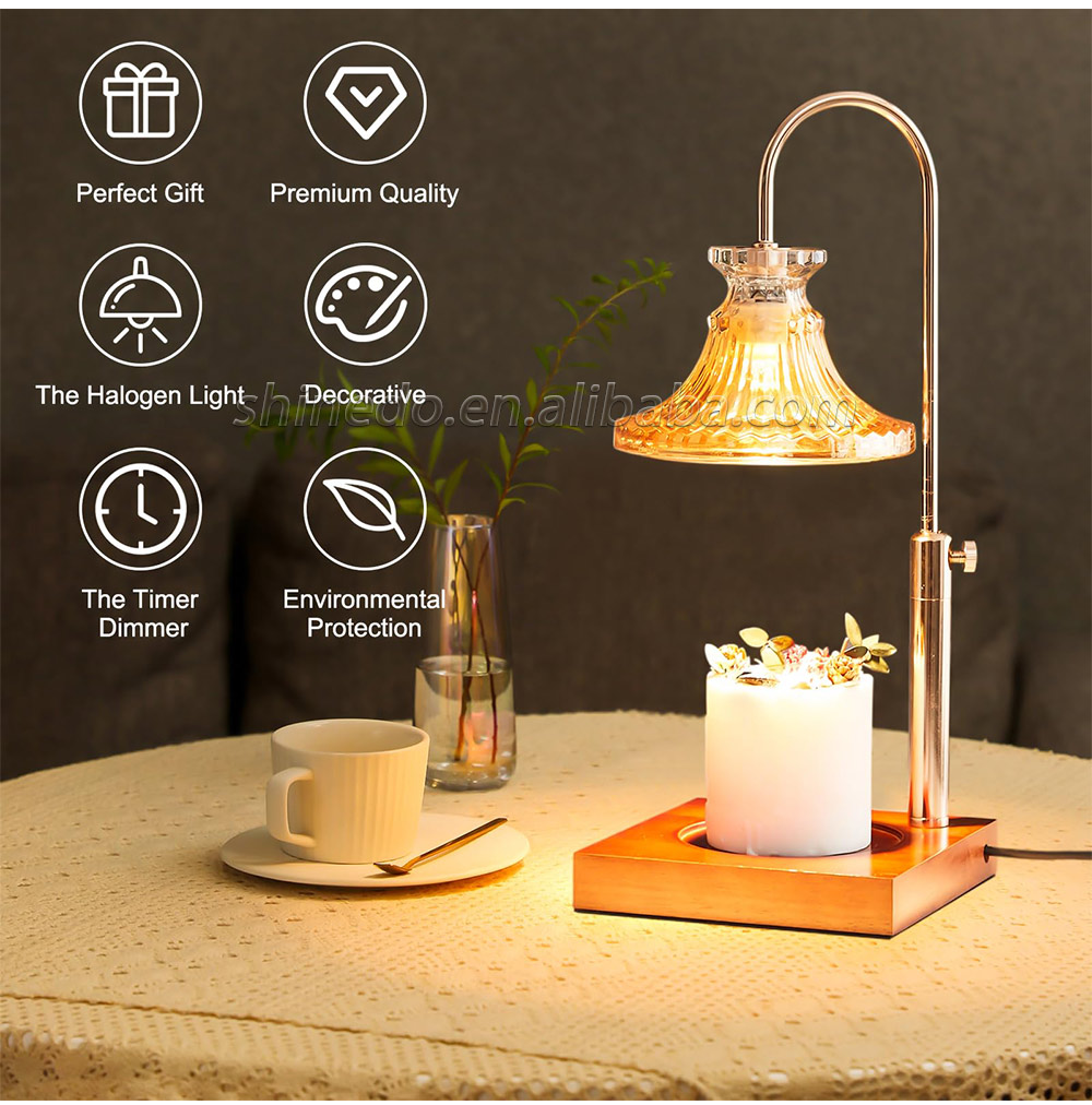 Vintage Table Electric Fragrance Candle Warmer Lamp Table Light With Glass Shape Wooden Base For Birthday Gift SD-SL1265