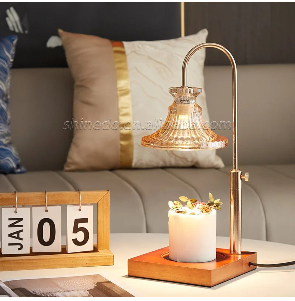 Vintage Table Electric Fragrance Candle Warmer Lamp Table Light With Glass Shape Wooden Base For Birthday Gift SD-SL1265