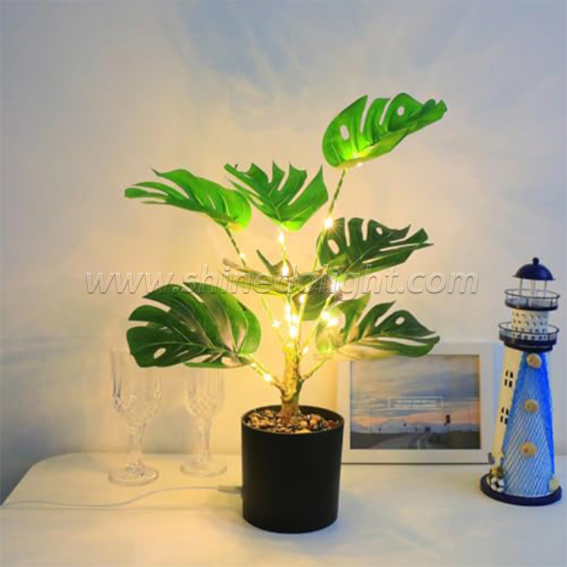 Wholesale Monstera Leaves Tree Plant Tree For wall Accessories Home Decoration Potted Plant Simulation Night light table lamp SD-SR430