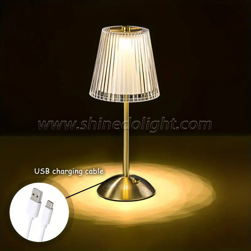 Cordless Rechargeable Dimmable LED Night light Touch Portable Crystal Gold Metal Beside desk table Lamp SD-SL442