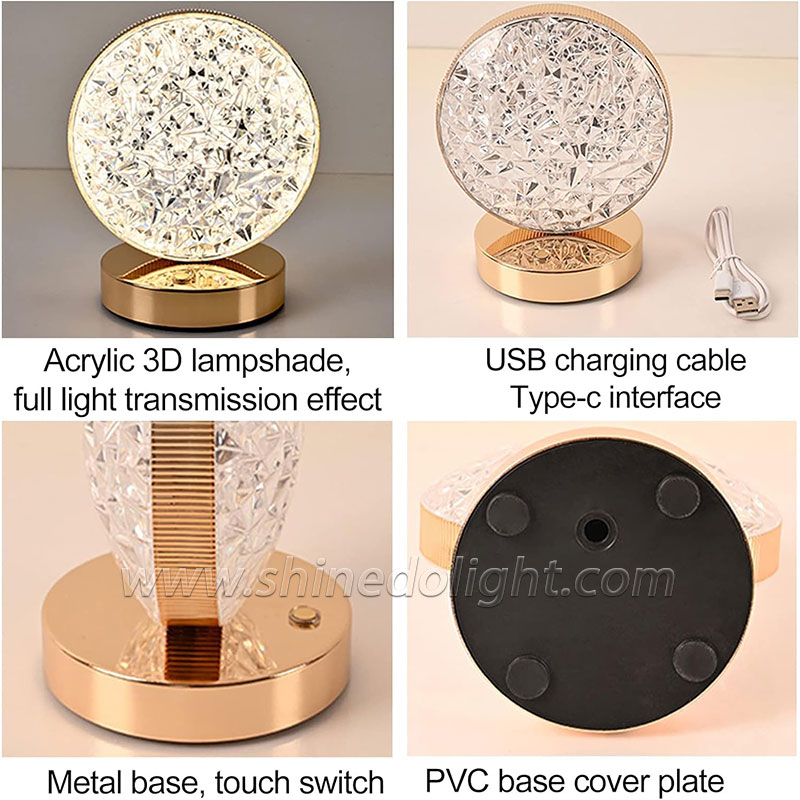 crystal Bedroom Touch Dimming Night Light Girls Room Home Decor USB Bedside LED Table lamp SD-SR448