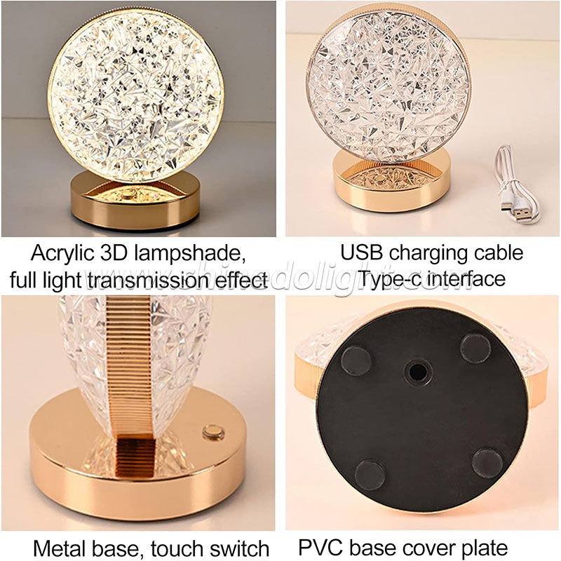 crystal Bedroom Touch Dimming Night Light Girls Room Home Decor USB Bedside LED Table lamp SD-SR448