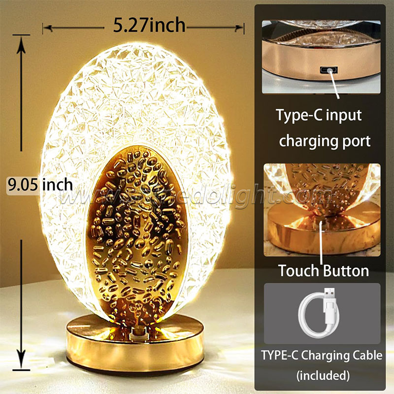 Crystal Led Table Lamp Stepless Dimming Usb Charging Touch Switch Remote Control Bedroom Light Living Room Decoration Desk Lamp SD-SR451