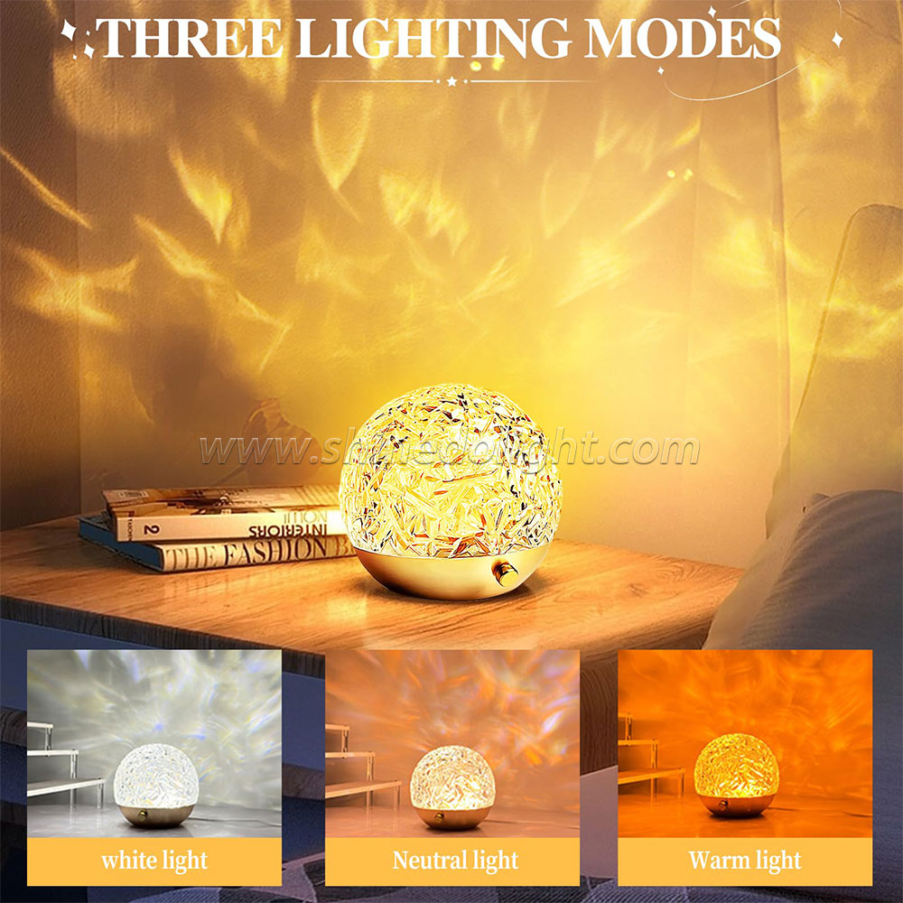 New Water Ripple Projector Night Light Crystal Mood Lamp Decoration Home Houses Bedroom Aesthetic Christmas Gift Table Lamp SD-SR453