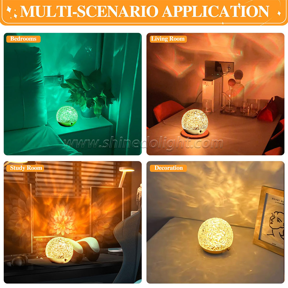 New Water Ripple Projector Night Light Crystal Mood Lamp Decoration Home Houses Bedroom Aesthetic Christmas Gift Table Lamp SD-SR453